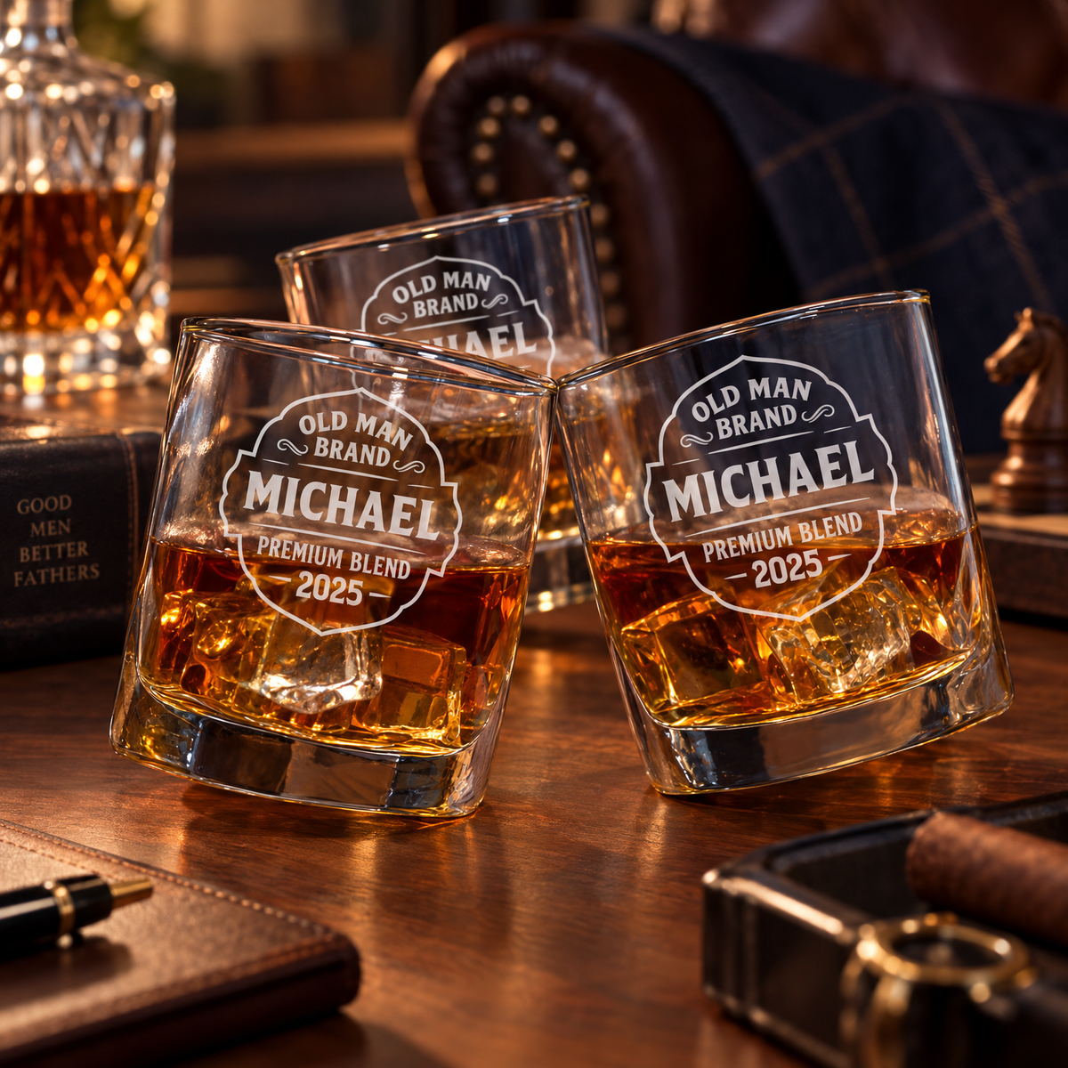 Gift for Father – Slick Decanter Set with 4 Glasses & Wooden Box – image 06