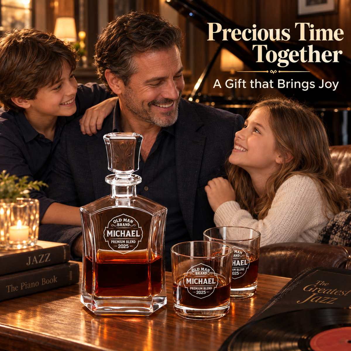Gift for Father – Slick Decanter Set with 4 Glasses & Wooden Box – image 11