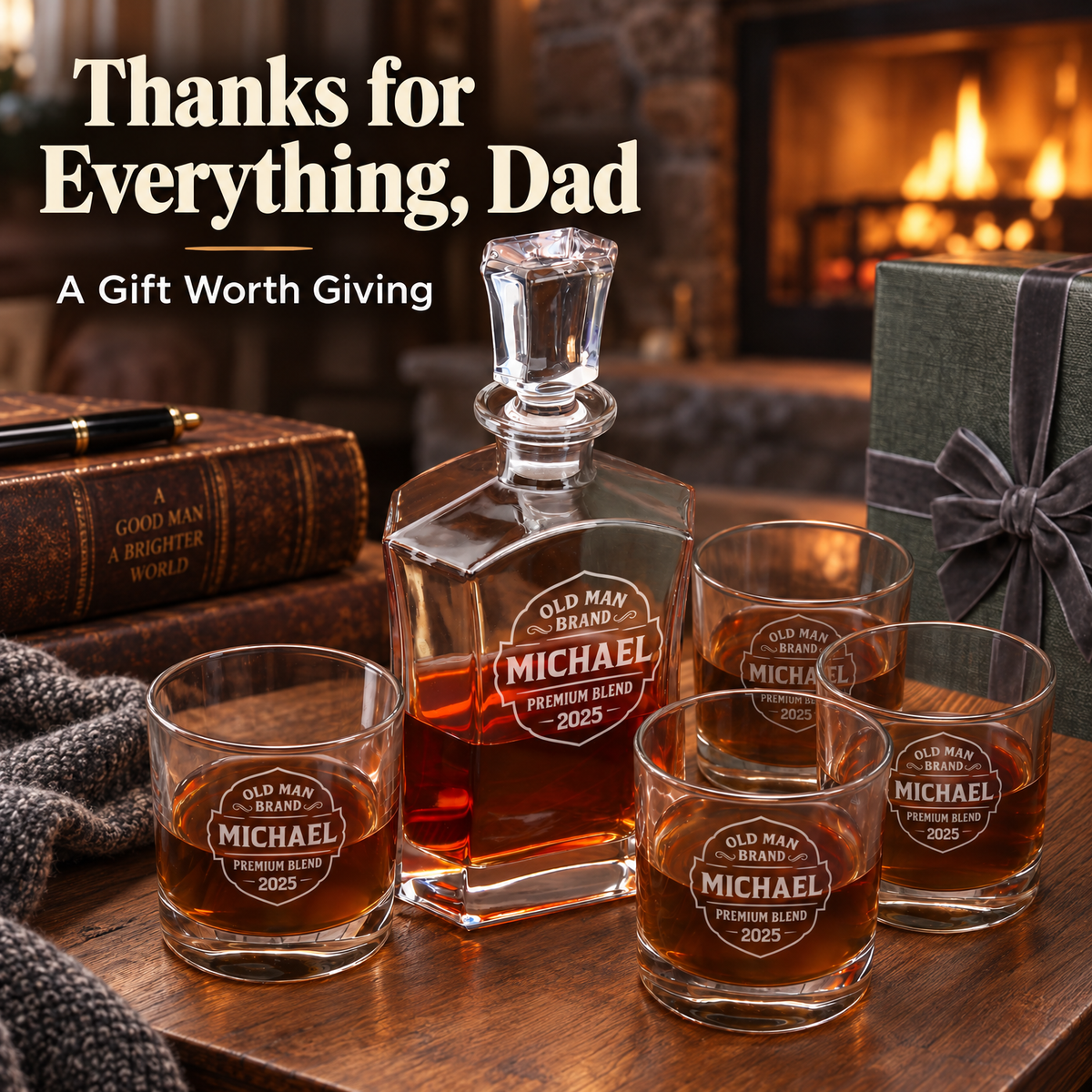 Gift for Father – Slick Decanter Set with 4 Glasses & Wooden Box product image