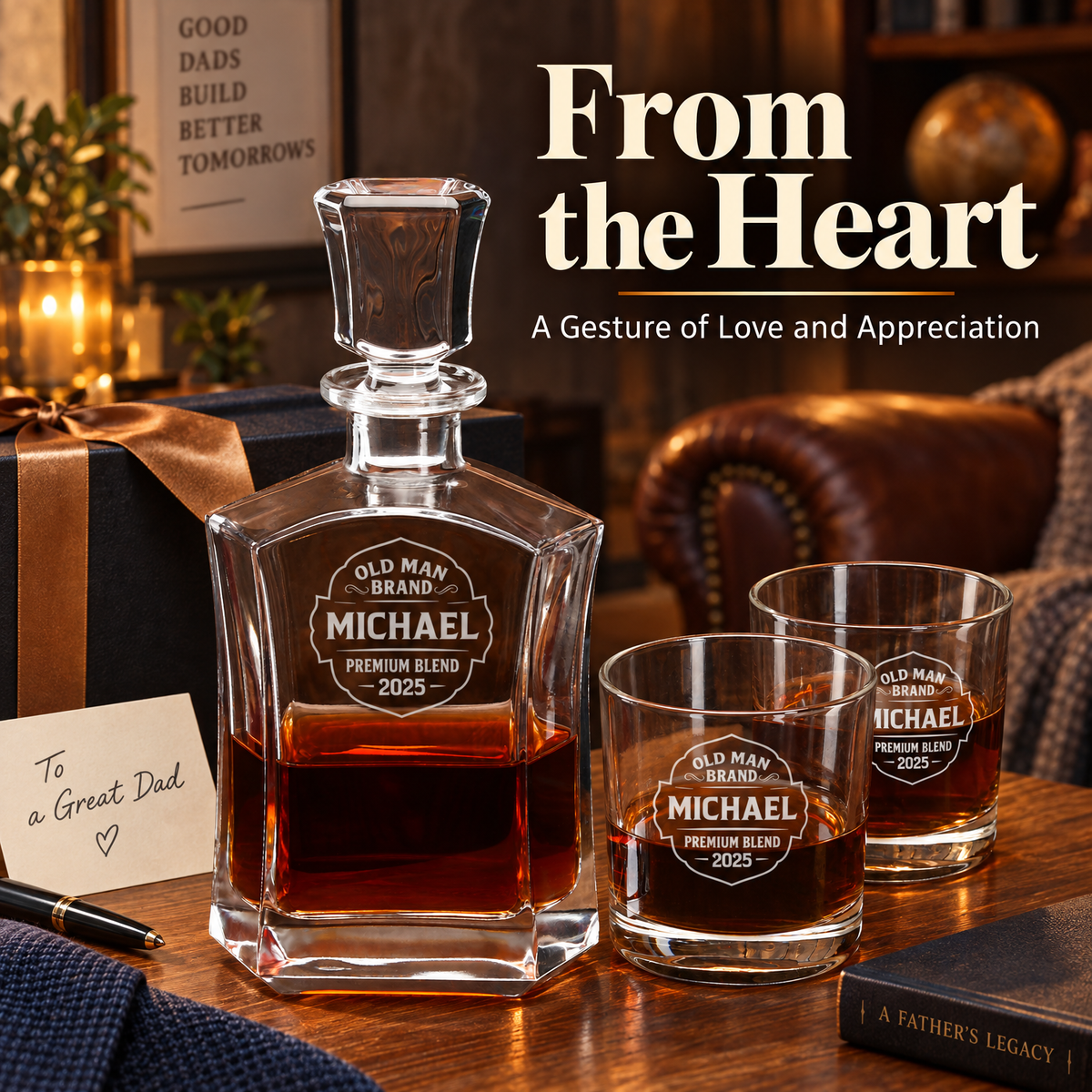 Gift for Father – Slick Decanter Set with 4 Glasses & Wooden Box – image 20