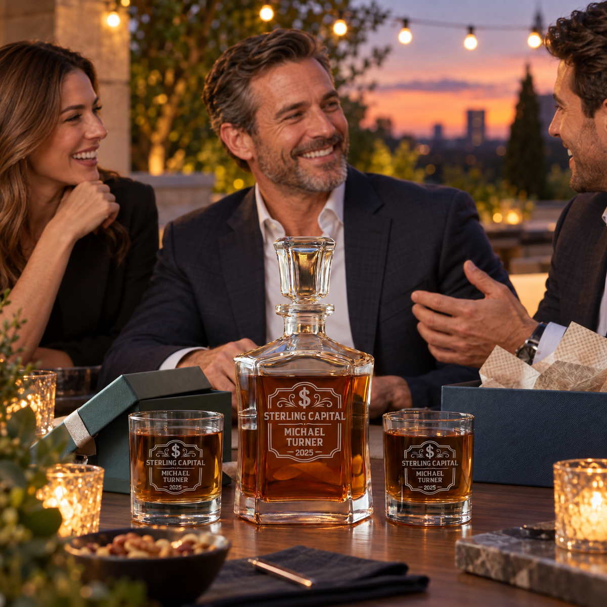 Finance Company Gifts – Slick Decanter Set with 4 Glasses & Wooden Box product image