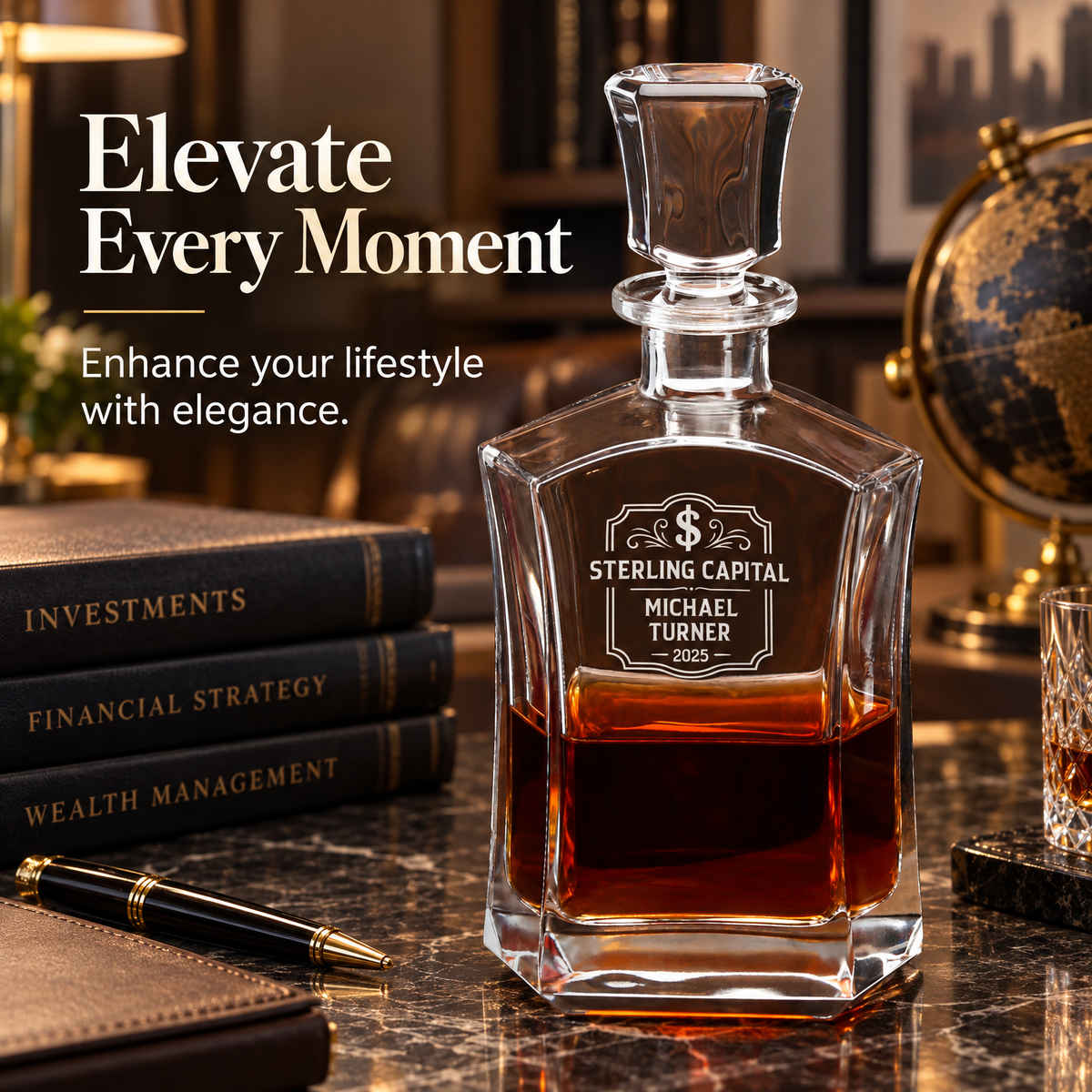 Finance Company Gifts – Slick Decanter Set with 4 Glasses & Wooden Box – image 16