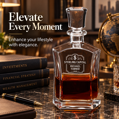 Finance Company Gifts – Slick Decanter Set with 4 Glasses & Wooden Box – image 16