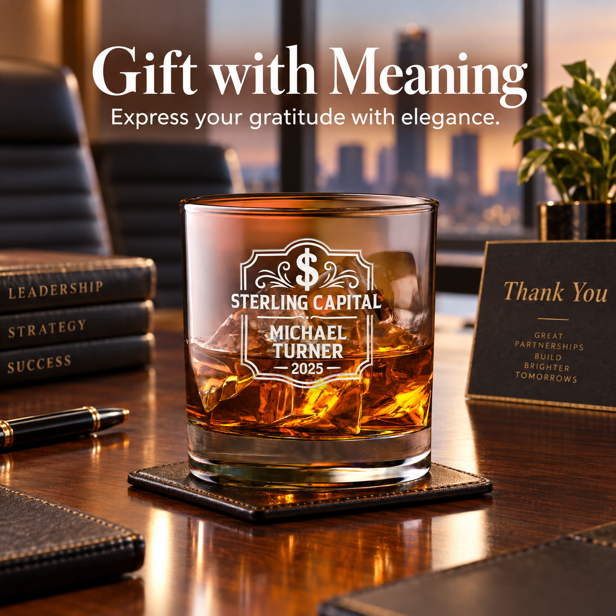 Finance Company Gifts – Slick Decanter Set with 4 Glasses & Wooden Box product image