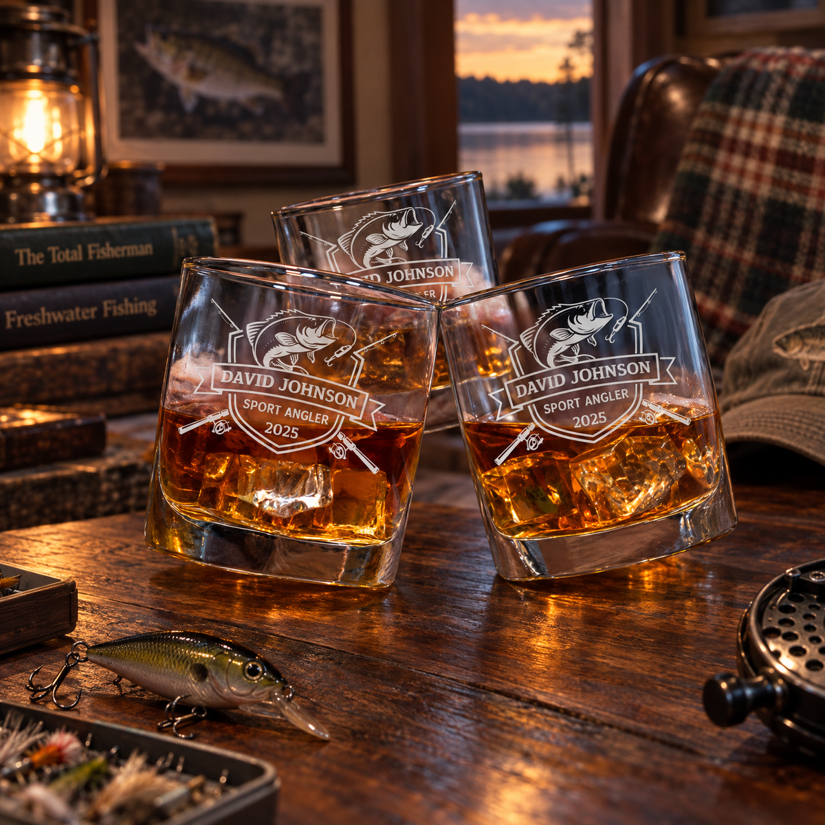 Gift for Fishermen – Slick Decanter Set with 4 Glasses & Wooden Box product image
