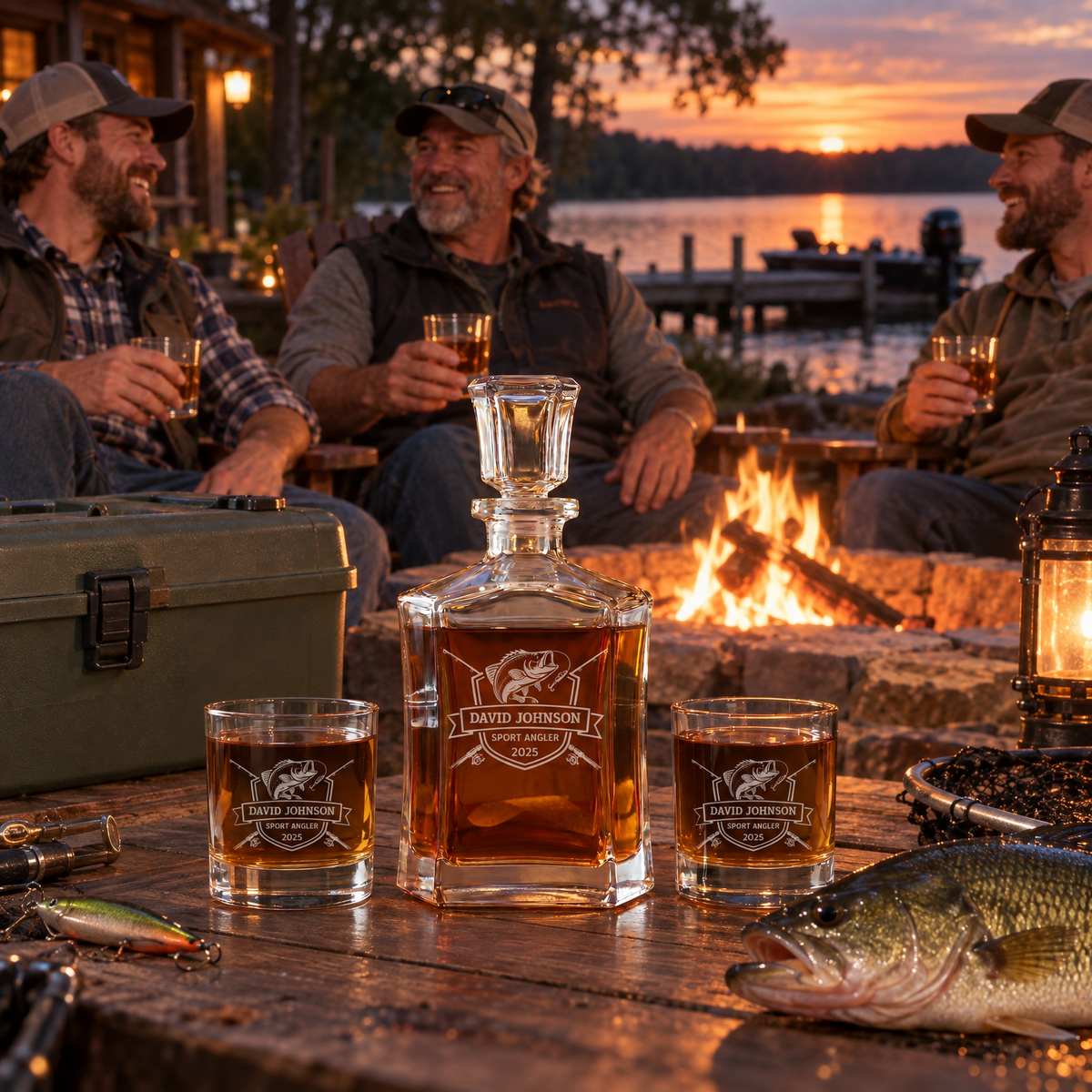Gift for Fishermen – Slick Decanter Set with 4 Glasses & Wooden Box product image