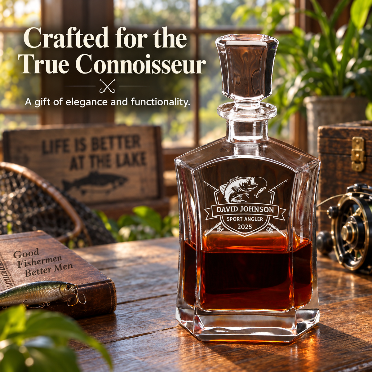 Gift for Fishermen – Slick Decanter Set with 4 Glasses & Wooden Box product image