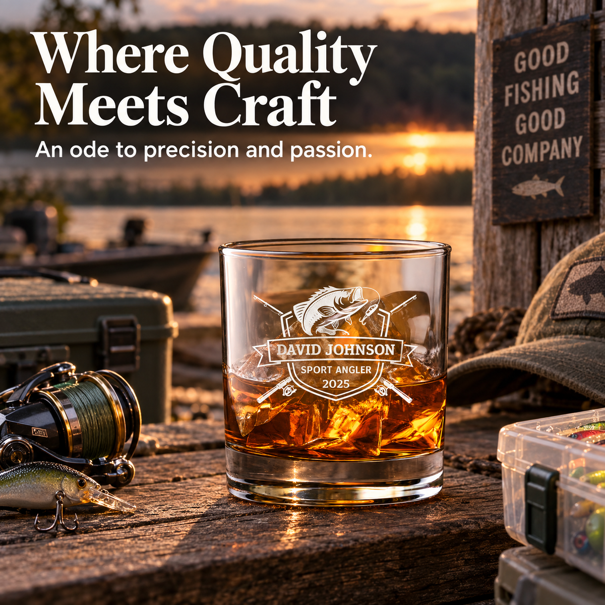 Gift for Fishermen – Slick Decanter Set with 4 Glasses & Wooden Box product image
