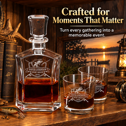 Gift for Fishermen – Slick Decanter Set with 4 Glasses & Wooden Box – image 20