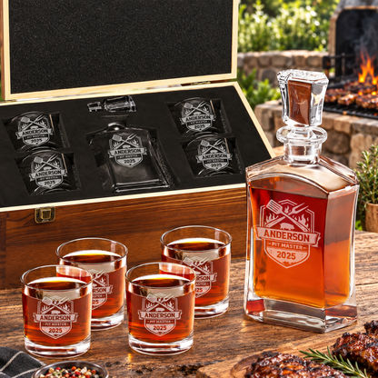 Gift for Grillmasters – Slick Decanter Set with 4 Glasses & Wooden Box – image 01