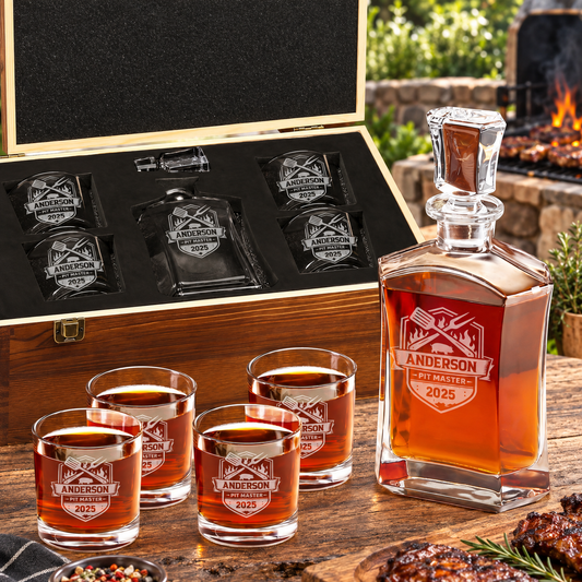 Gift for Grillmasters – Slick Decanter Set with 4 Glasses & Wooden Box – image 01