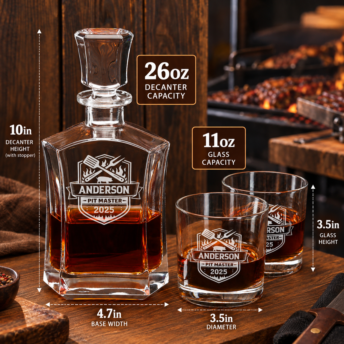 Gift for Grillmasters – Slick Decanter Set with 4 Glasses & Wooden Box product image