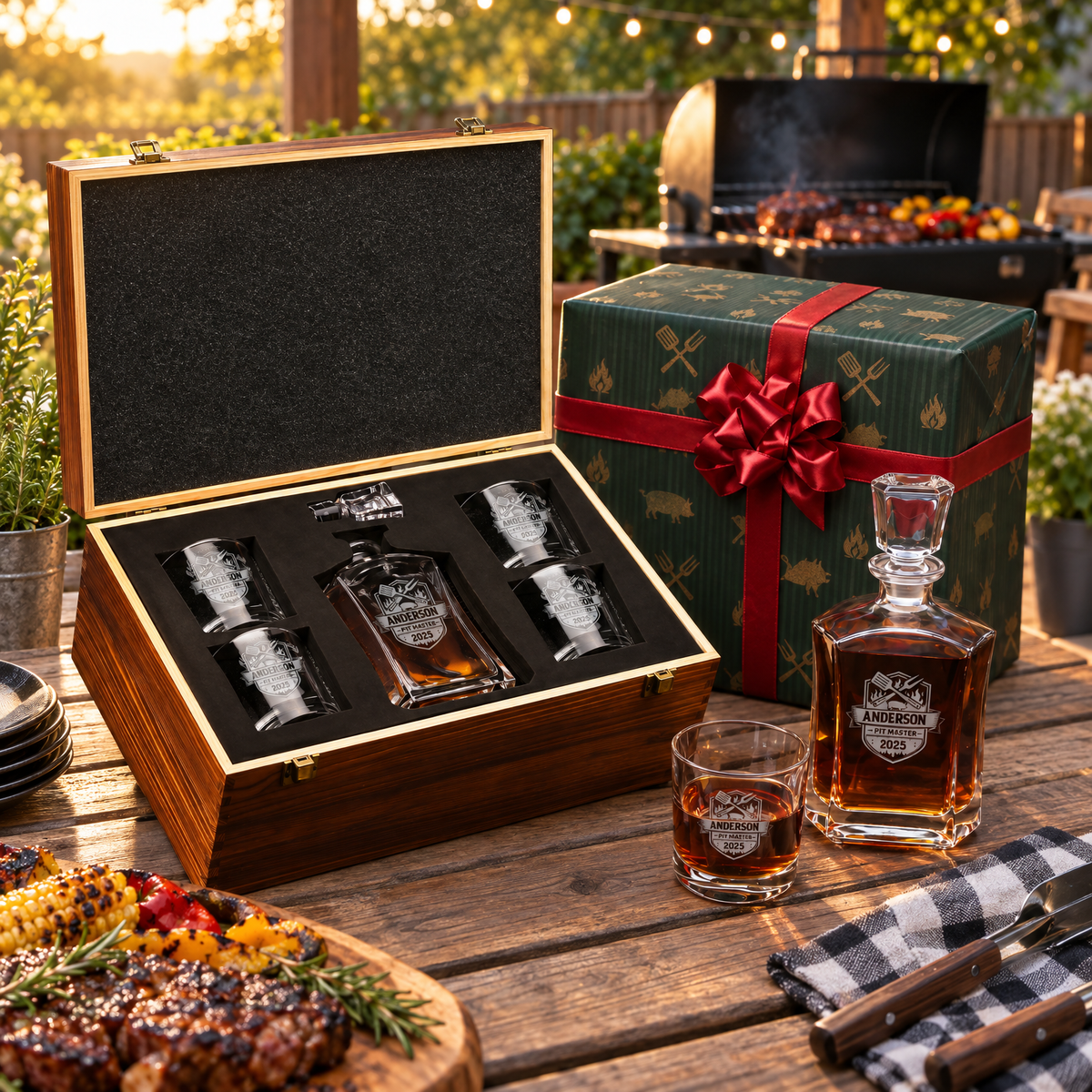 Gift for Grillmasters – Slick Decanter Set with 4 Glasses & Wooden Box product image