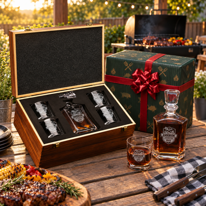 Gift for Grillmasters – Slick Decanter Set with 4 Glasses & Wooden Box – image 04