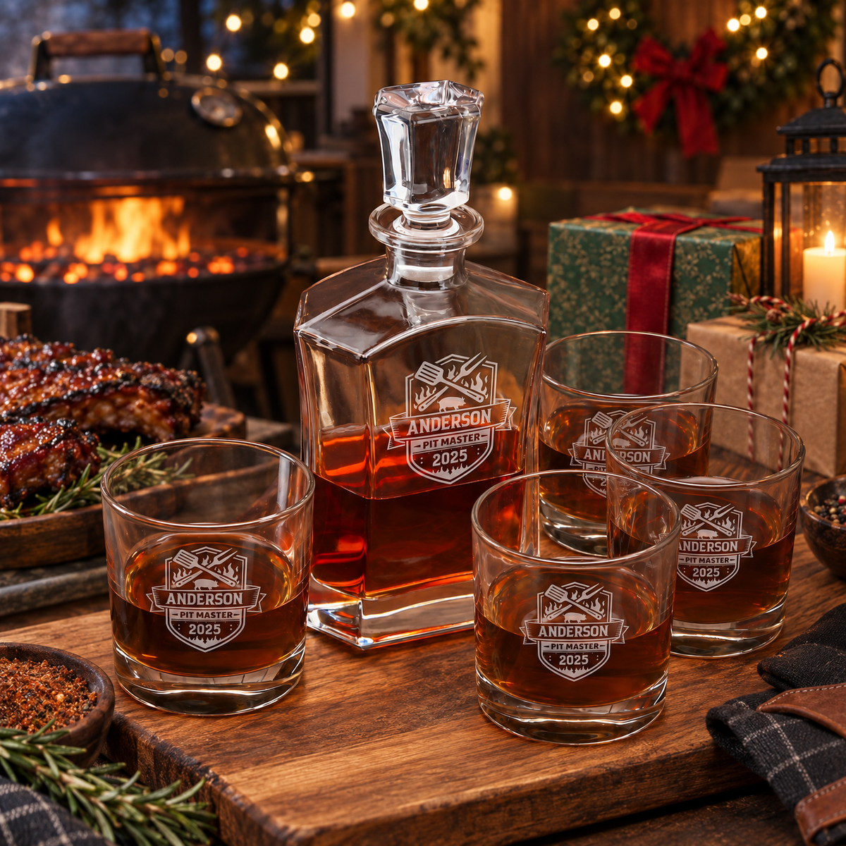 Gift for Grillmasters – Slick Decanter Set with 4 Glasses & Wooden Box product image