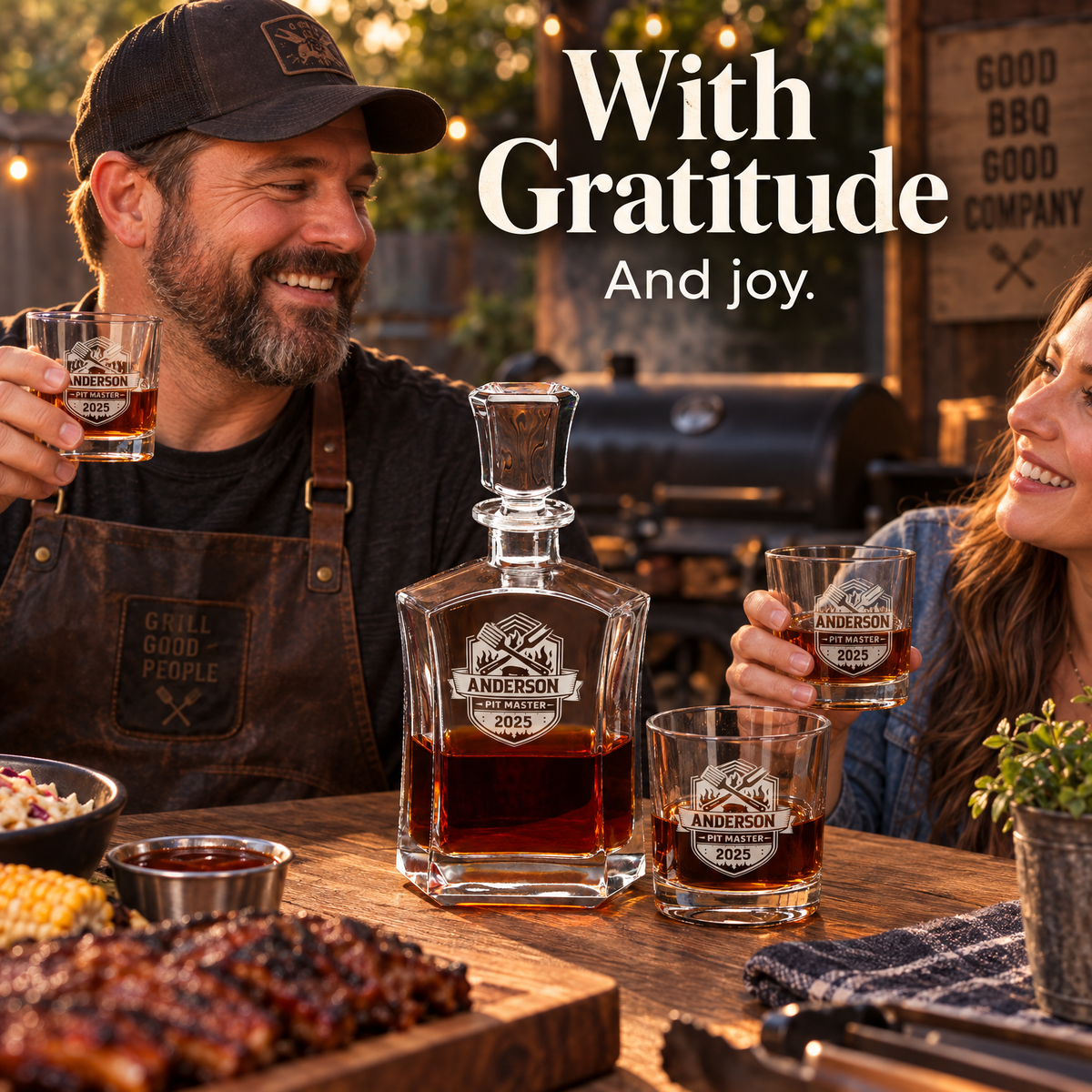 Gift for Grillmasters – Slick Decanter Set with 4 Glasses & Wooden Box product image