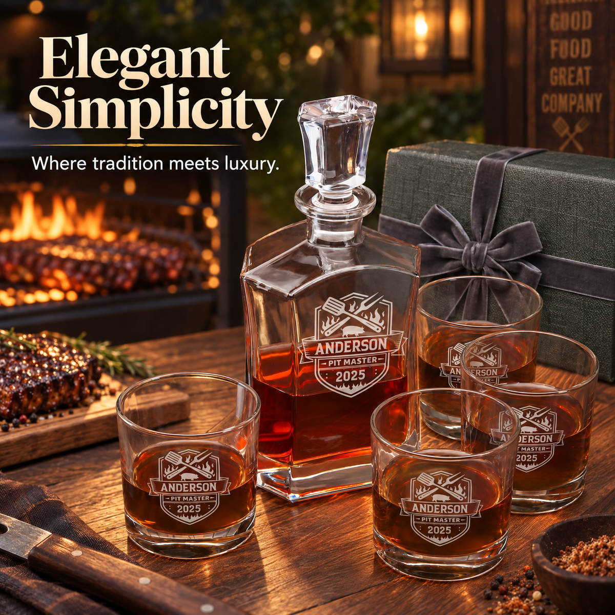 Gift for Grillmasters – Slick Decanter Set with 4 Glasses & Wooden Box – image 14