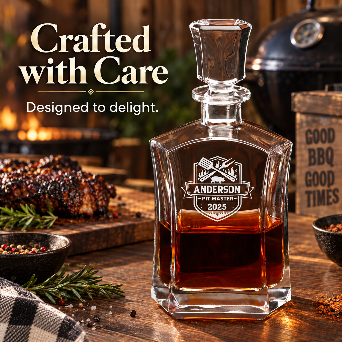 Gift for Grillmasters – Slick Decanter Set with 4 Glasses & Wooden Box product image