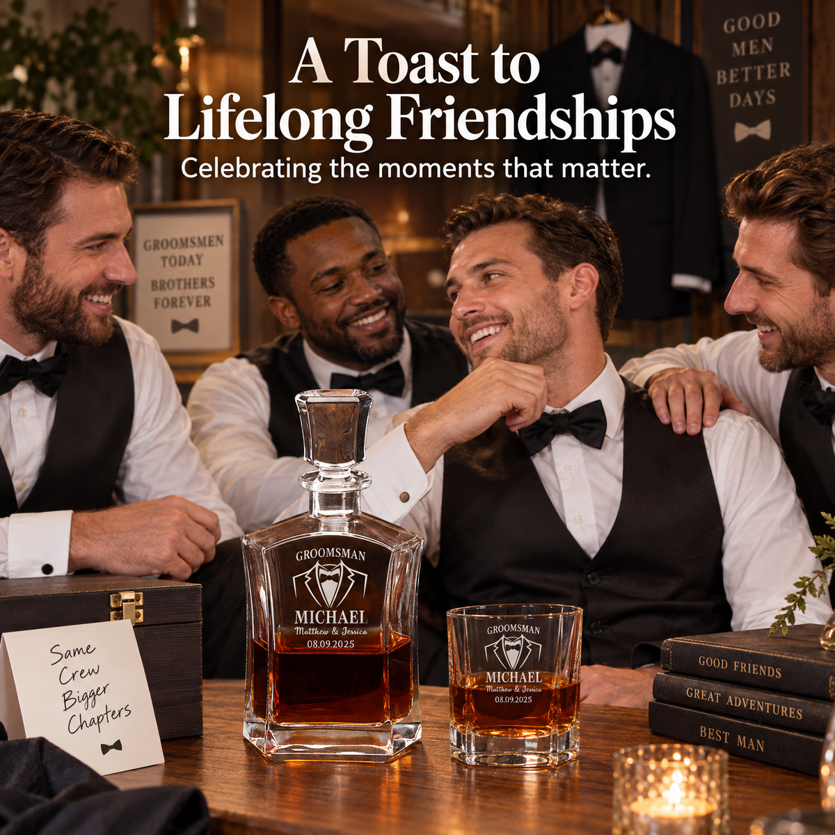 Groomsman Gift – Slick Decanter Set with 4 Glasses & Wooden Box – image 03