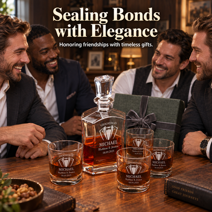 Groomsman Gift – Slick Decanter Set with 4 Glasses & Wooden Box – image 09