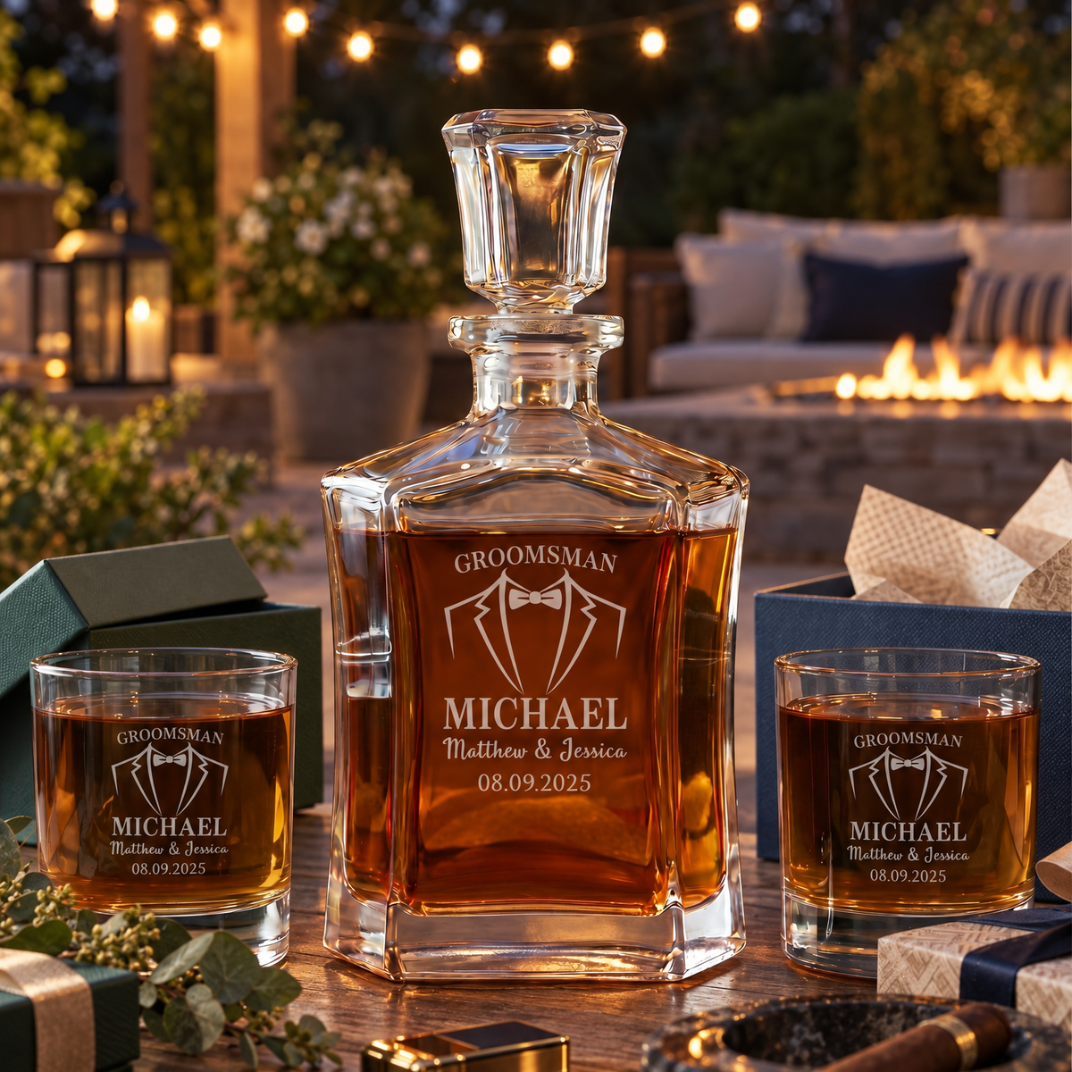 Groomsman Gift – Slick Decanter Set with 4 Glasses & Wooden Box – image 10