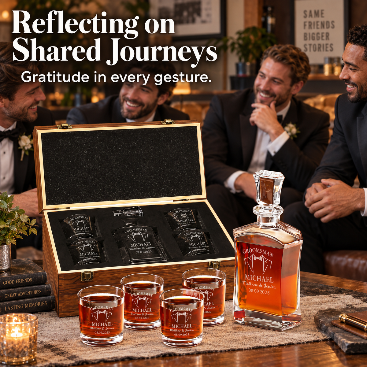 Groomsman Gift – Slick Decanter Set with 4 Glasses & Wooden Box product image