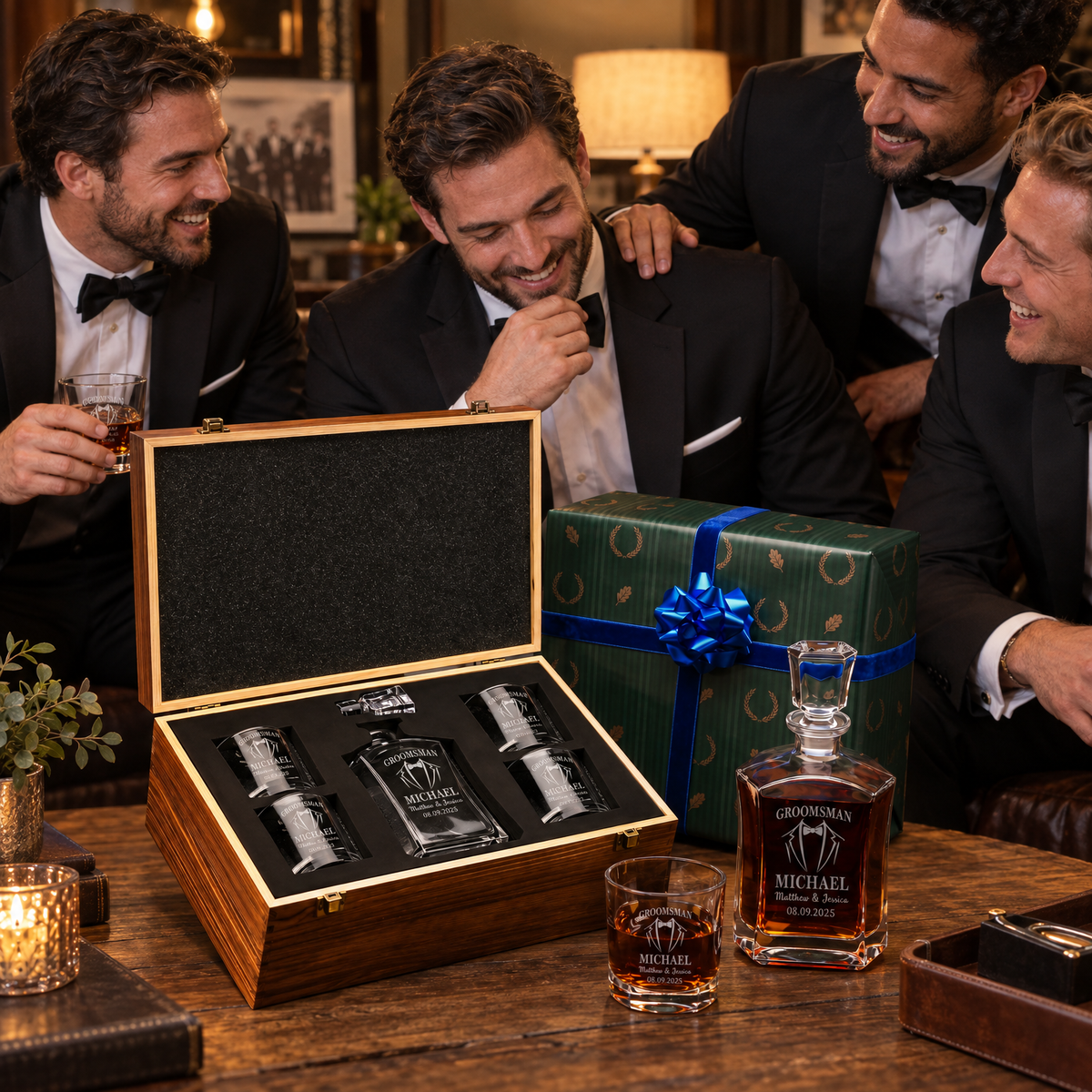 Groomsman Gift – Slick Decanter Set with 4 Glasses & Wooden Box product image
