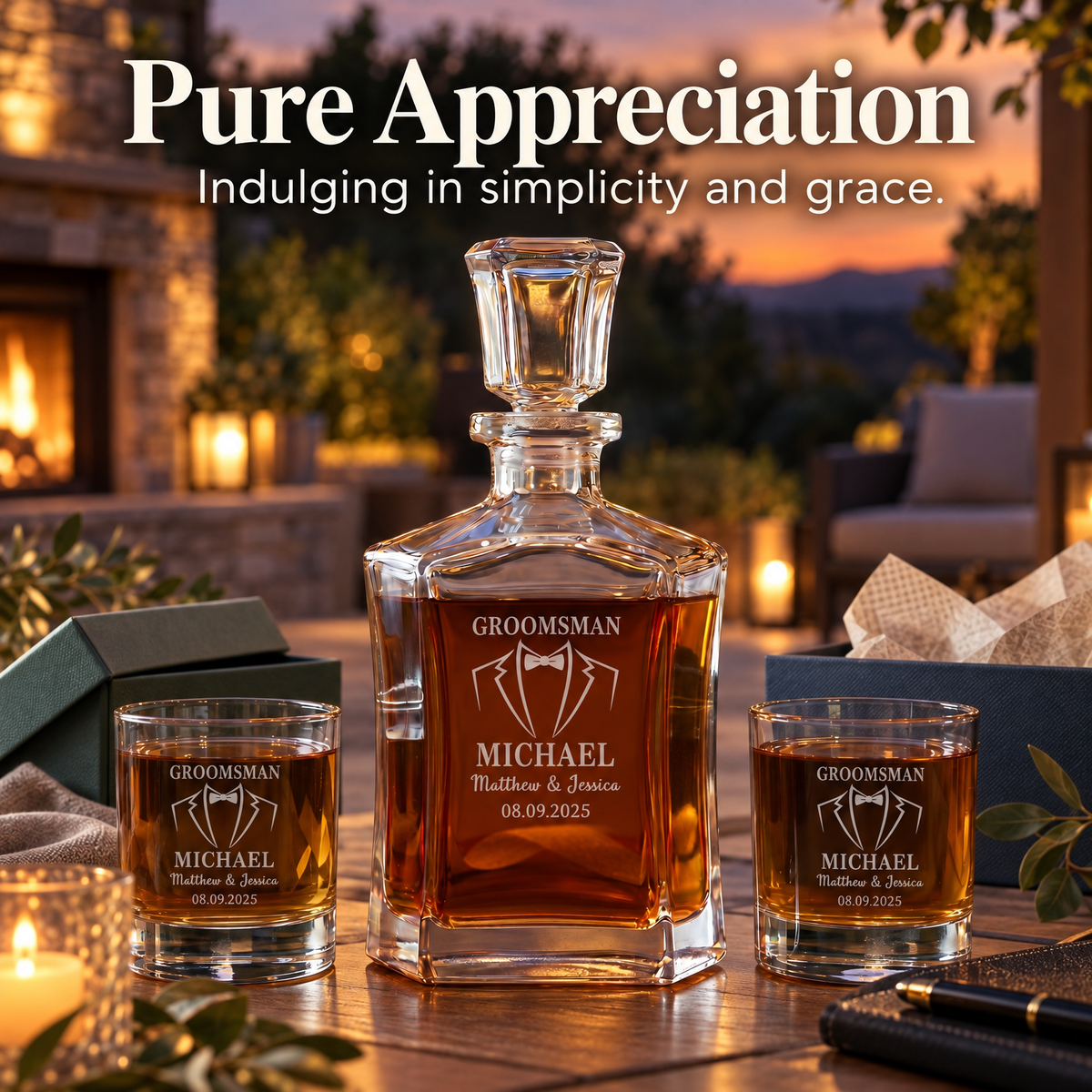 Groomsman Gift – Slick Decanter Set with 4 Glasses & Wooden Box – image 16