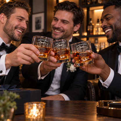 Groomsman Gift – Slick Decanter Set with 4 Glasses & Wooden Box – image 19