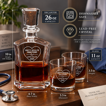 Healthcare Company Gifts – Slick Decanter Set with 4 Glasses & Wooden Box – image 02