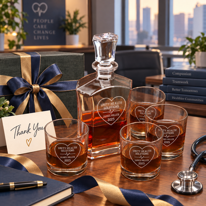 Healthcare Company Gifts – Slick Decanter Set with 4 Glasses & Wooden Box – image 08