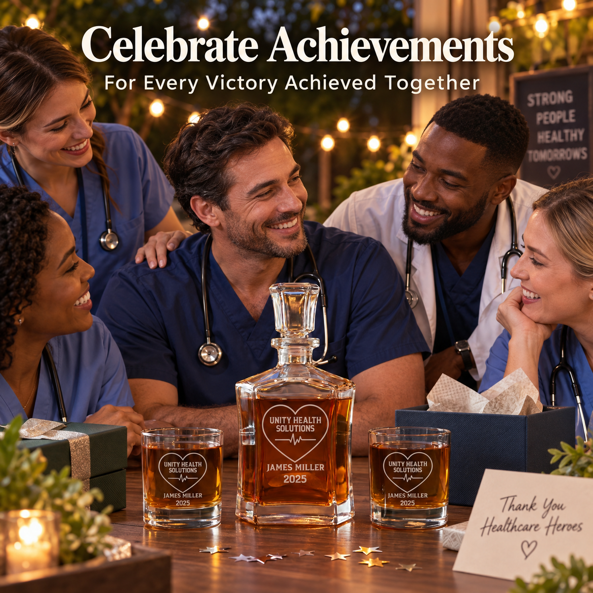 Healthcare Company Gifts – Slick Decanter Set with 4 Glasses & Wooden Box – image 09