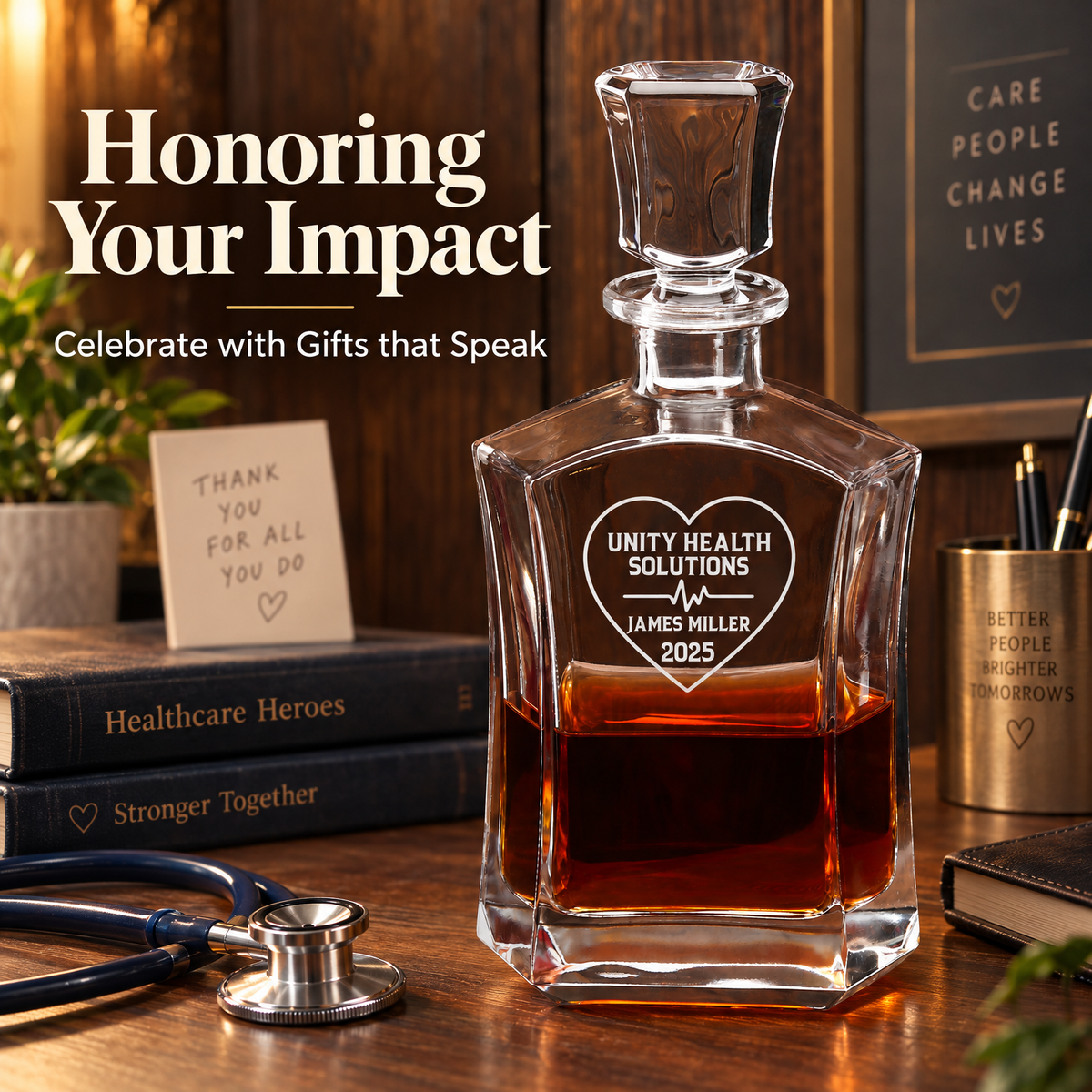 Healthcare Company Gifts – Slick Decanter Set with 4 Glasses & Wooden Box product image