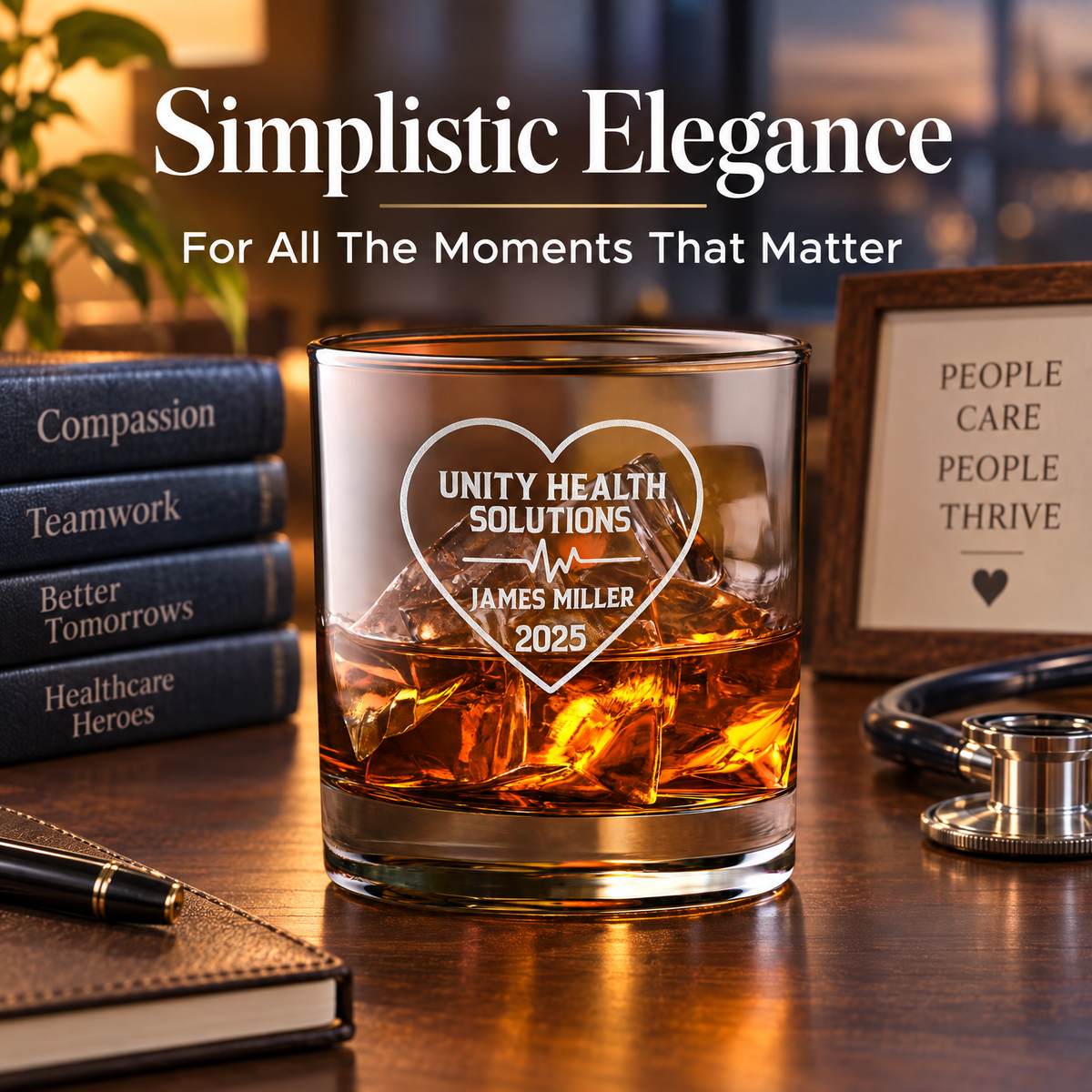 Healthcare Company Gifts – Slick Decanter Set with 4 Glasses & Wooden Box product image