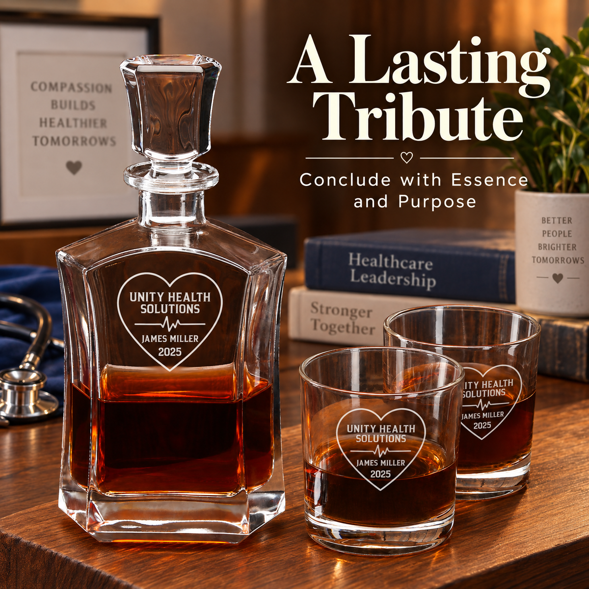 Healthcare Company Gifts – Slick Decanter Set with 4 Glasses & Wooden Box product image