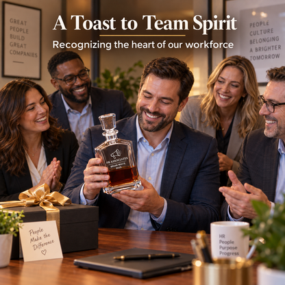 Human Resources Company Gifts – Slick Decanter Set with 4 Glasses & Wooden Box – image 03