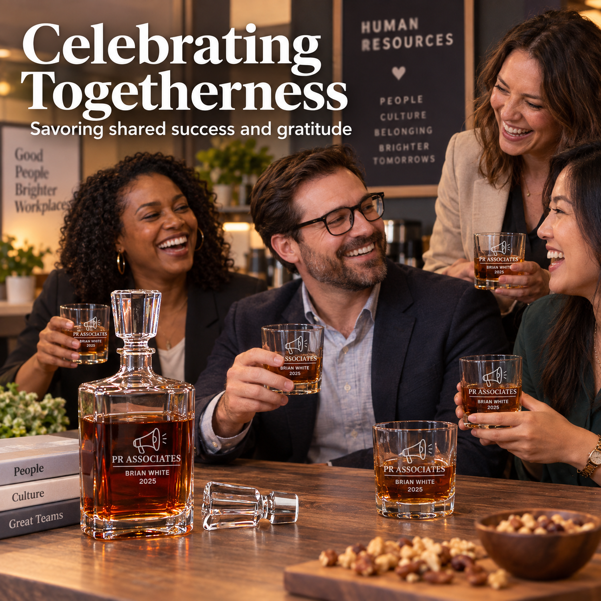 Human Resources Company Gifts – Slick Decanter Set with 4 Glasses & Wooden Box product image