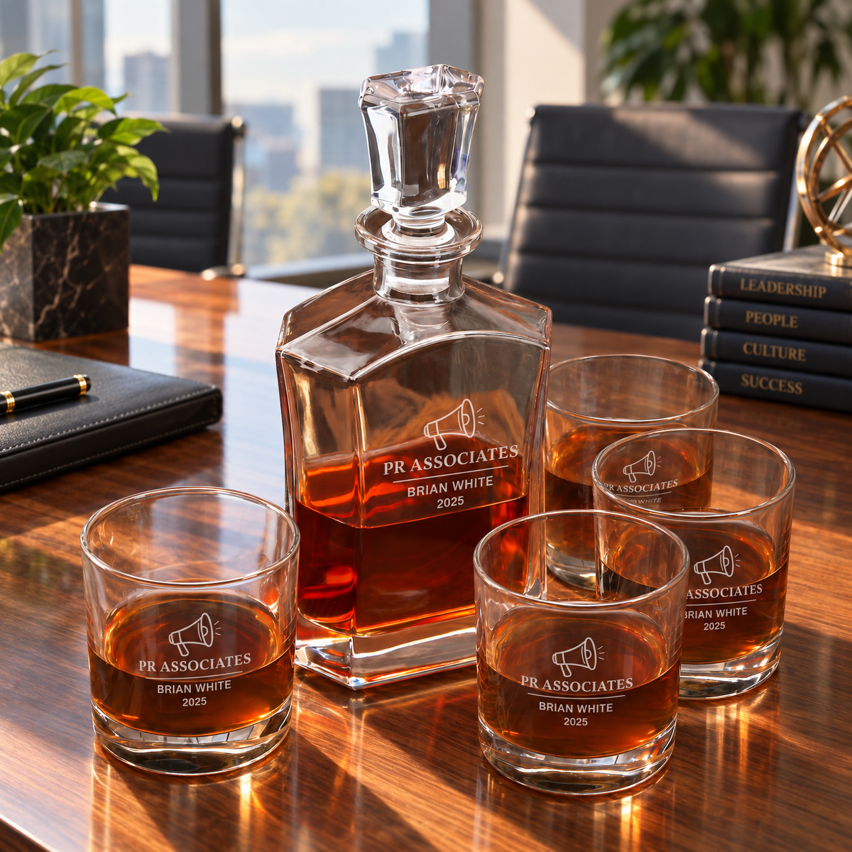 Human Resources Company Gifts – Slick Decanter Set with 4 Glasses & Wooden Box product image