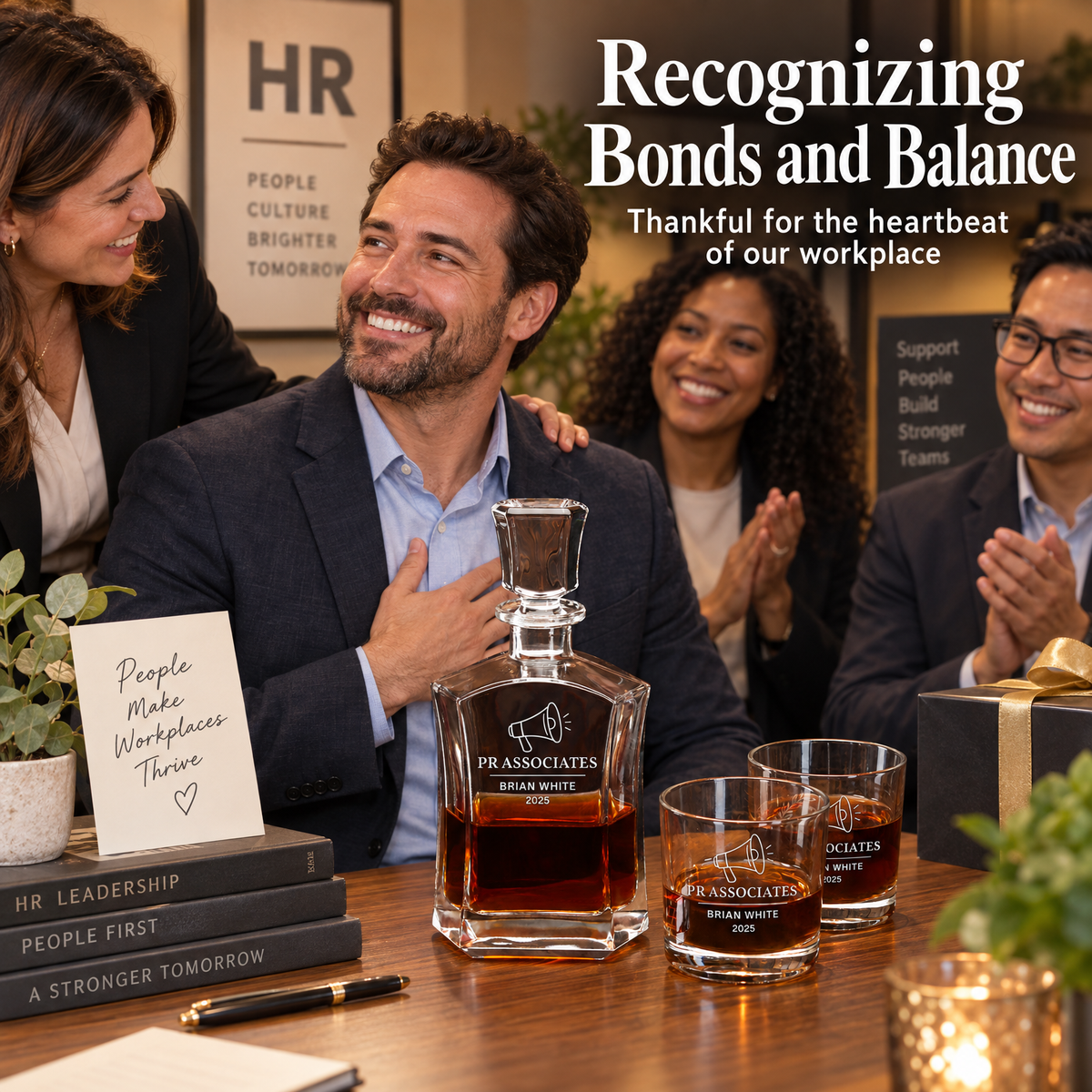 Human Resources Company Gifts – Slick Decanter Set with 4 Glasses & Wooden Box – image 11