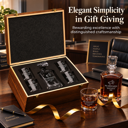 Human Resources Company Gifts – Slick Decanter Set with 4 Glasses & Wooden Box – image 12