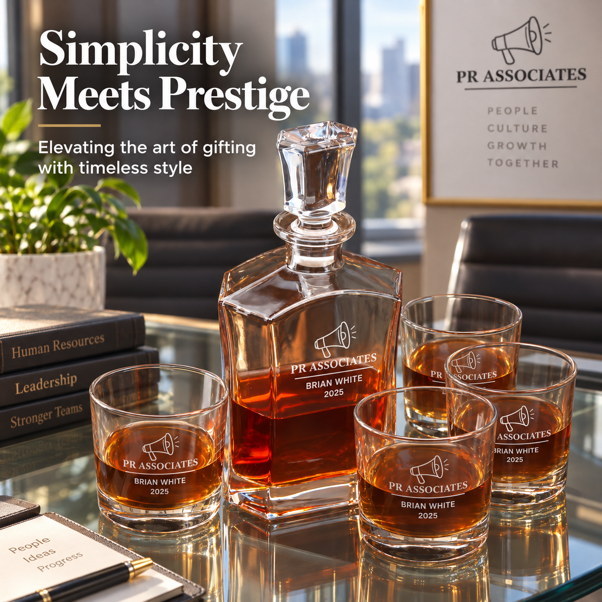 Human Resources Company Gifts – Slick Decanter Set with 4 Glasses & Wooden Box – image 14