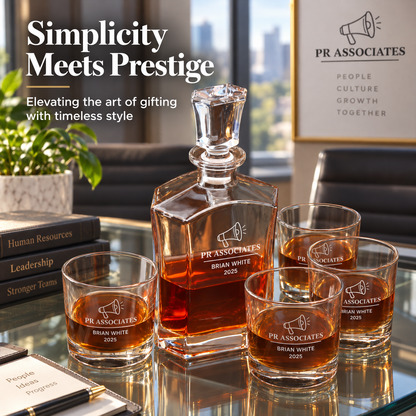Human Resources Company Gifts – Slick Decanter Set with 4 Glasses & Wooden Box – image 14
