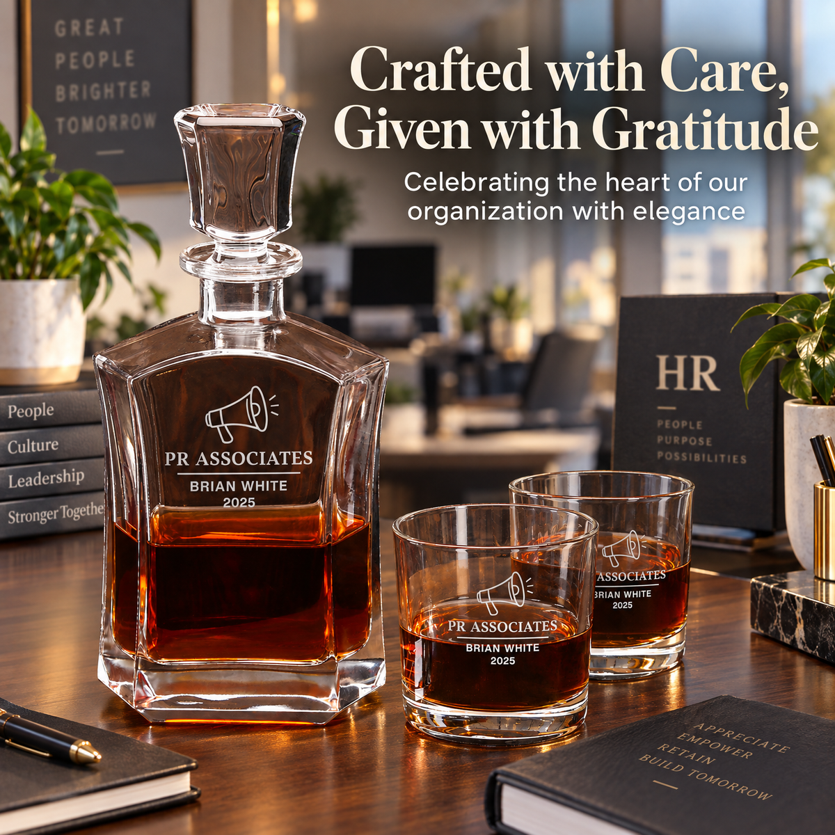 Human Resources Company Gifts – Slick Decanter Set with 4 Glasses & Wooden Box product image