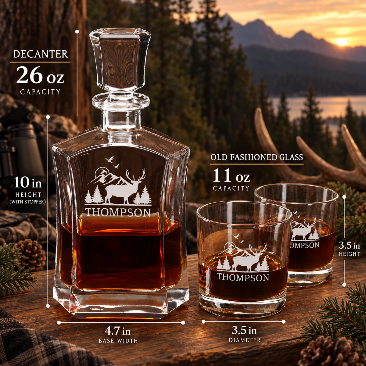 Gift for Hunters – Slick Decanter Set with 4 Glasses & Wooden Box product image