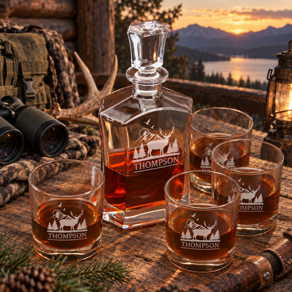 Gift for Hunters – Slick Decanter Set with 4 Glasses & Wooden Box – image 08
