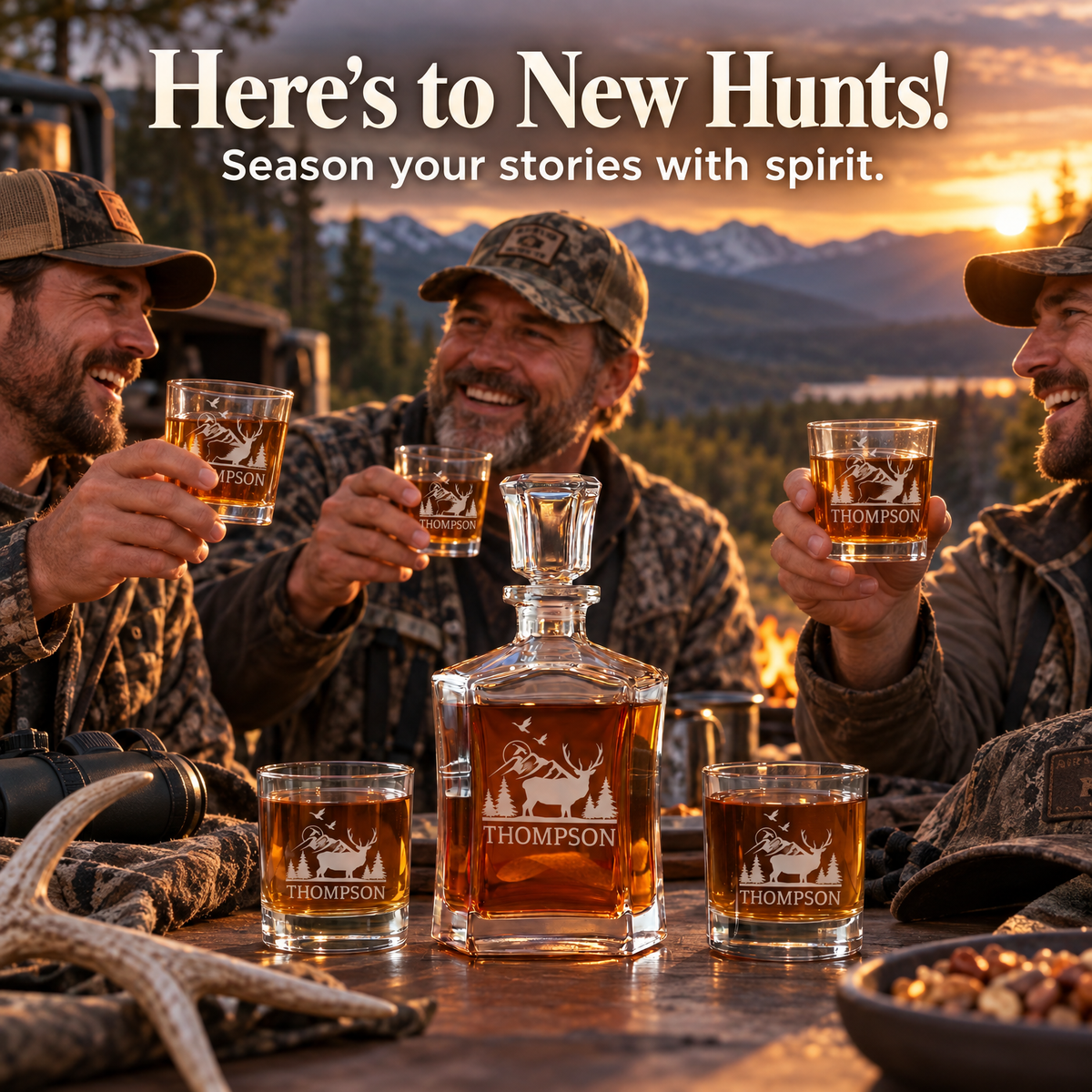 Gift for Hunters – Slick Decanter Set with 4 Glasses & Wooden Box product image