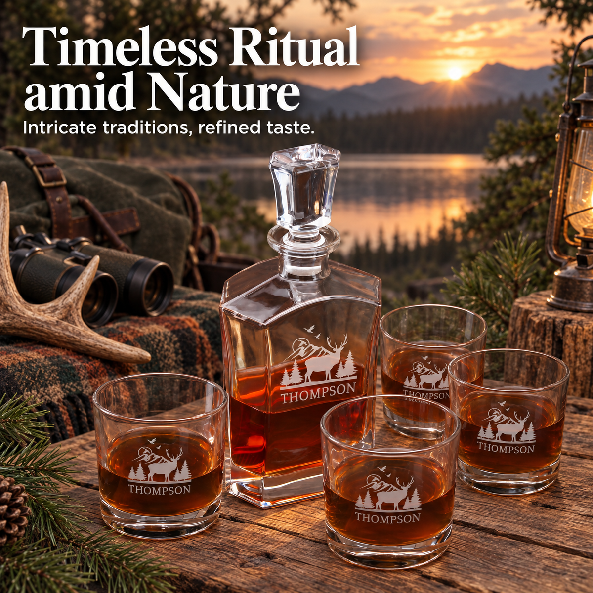 Gift for Hunters – Slick Decanter Set with 4 Glasses & Wooden Box product image