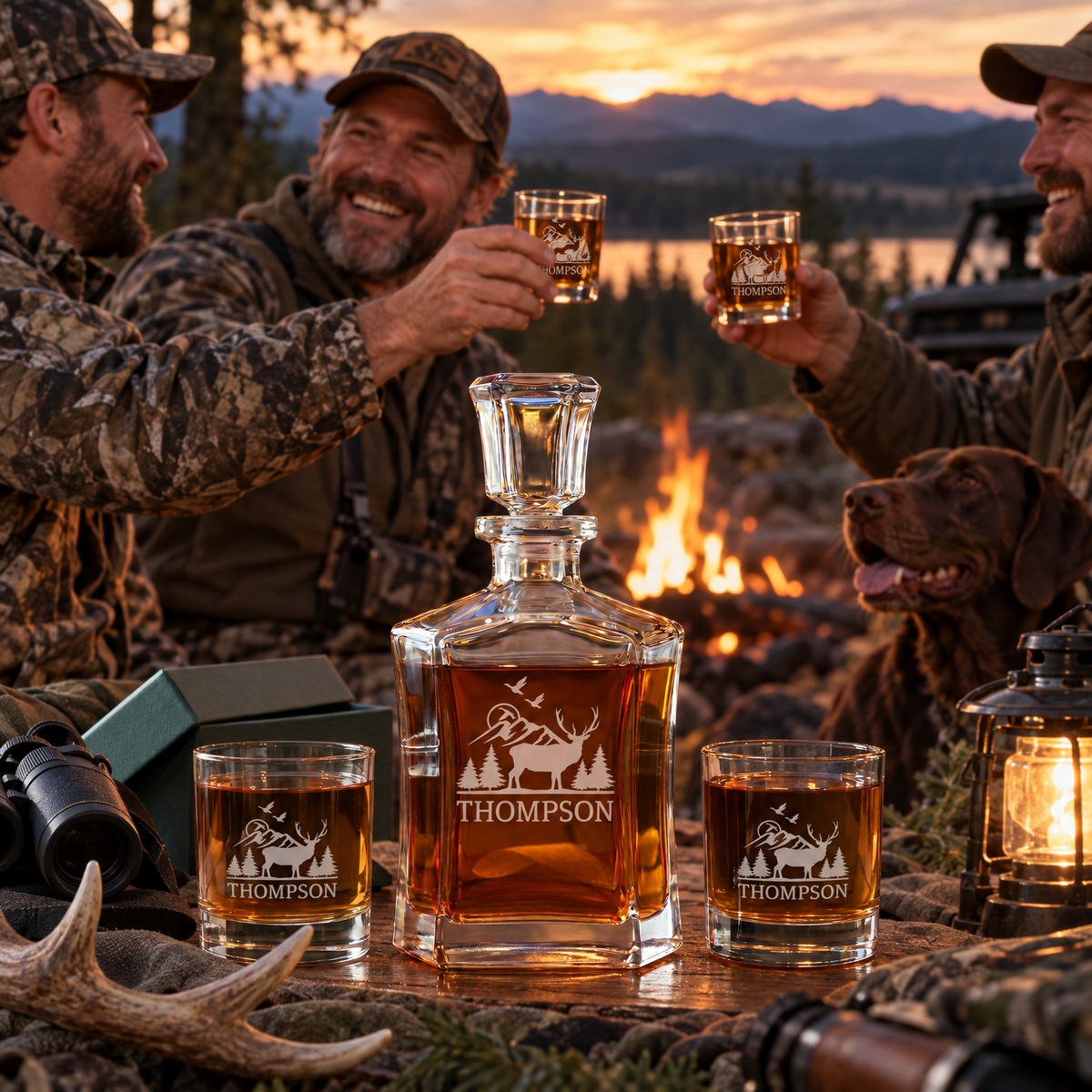 Gift for Hunters – Slick Decanter Set with 4 Glasses & Wooden Box – image 15