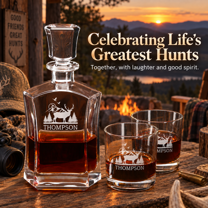 Gift for Hunters – Slick Decanter Set with 4 Glasses & Wooden Box – image 20