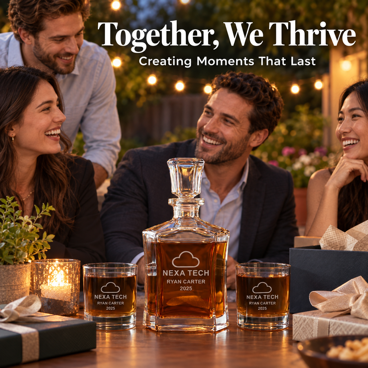 Technology Company Gifts – Slick Decanter Set with 4 Glasses & Wooden Box – image 09